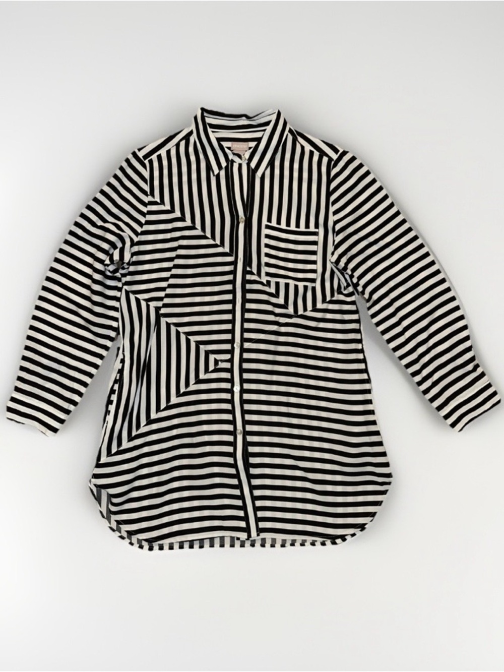 Chico's Black and White Geometric Stripe Button-Front Shirt